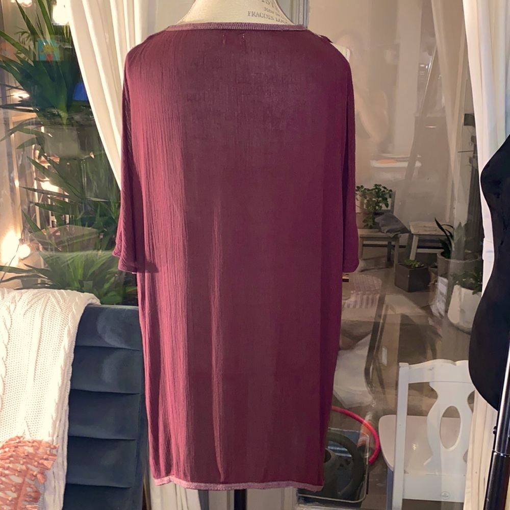 O’Neill Small maroon burgundy dark red plum embroidered v-neck swimsuit coverup - Picture 4 of 7